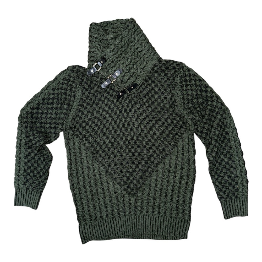Green Turtleneck Sweater with Textured Knit